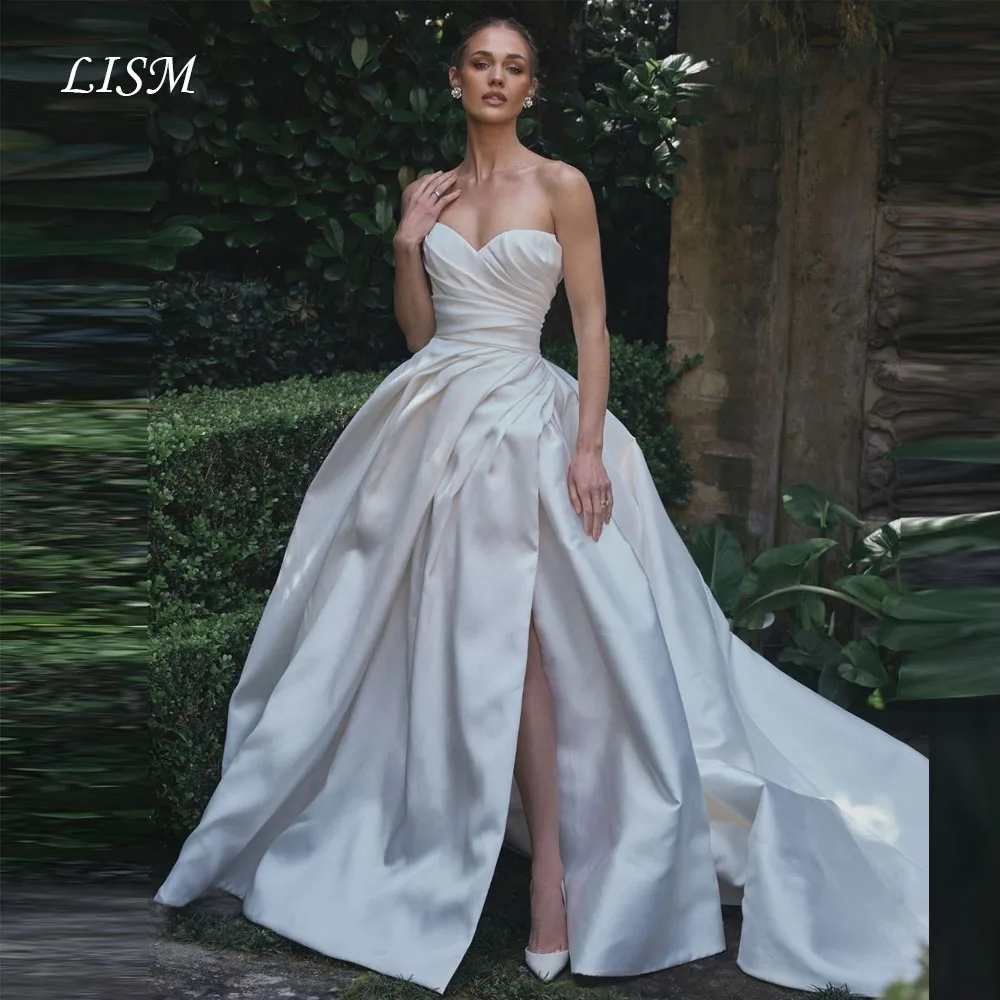 LISM Sweetheart A-Line High Pork Wedding Dresses Modern Silk Satin Designed Elegant Bridal Gowns Customized robe de mariée