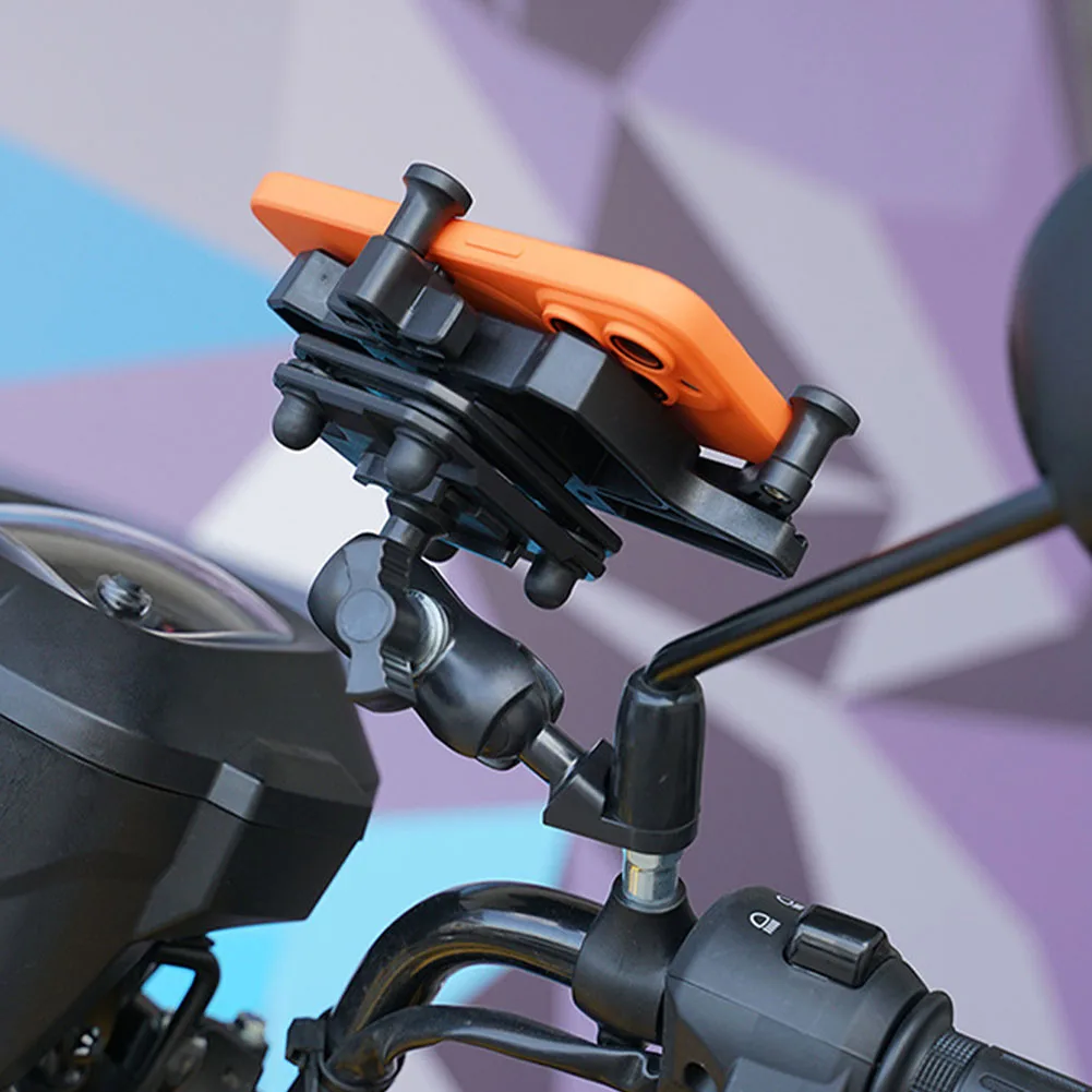 Motorcycle Phone Holder W/ Shock Absorber Bike Handlebar Rearview Mirror Mount GPS Clip for 4.7-7.1 inch Mobile Phone Shockproof