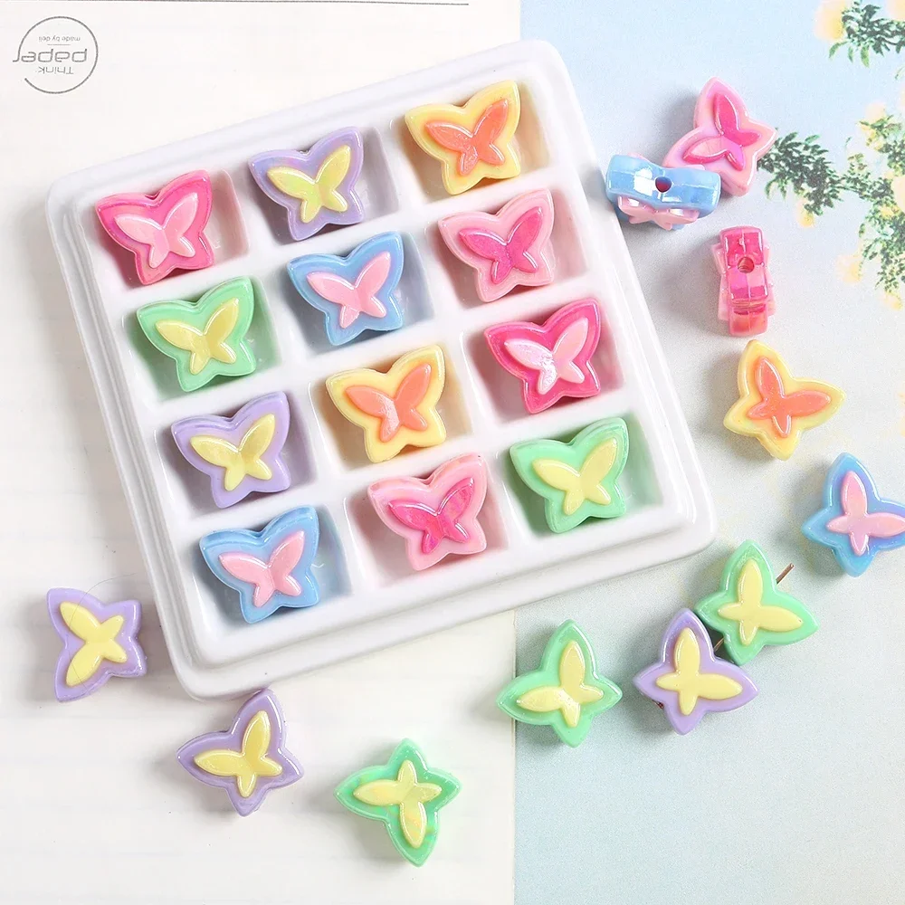 

10pcs AB Candy Color Butterfly Beads Acrylic Loose Spacer Beads For Jewelry Making Bracelet Necklace Earring DIY Accessories