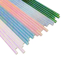 25Pcs Pearlescent Gradient Paper Straws Pink Blue Bronzing Foil Drinking Straws for Wedding Baby Shower Birthday Party Supplies