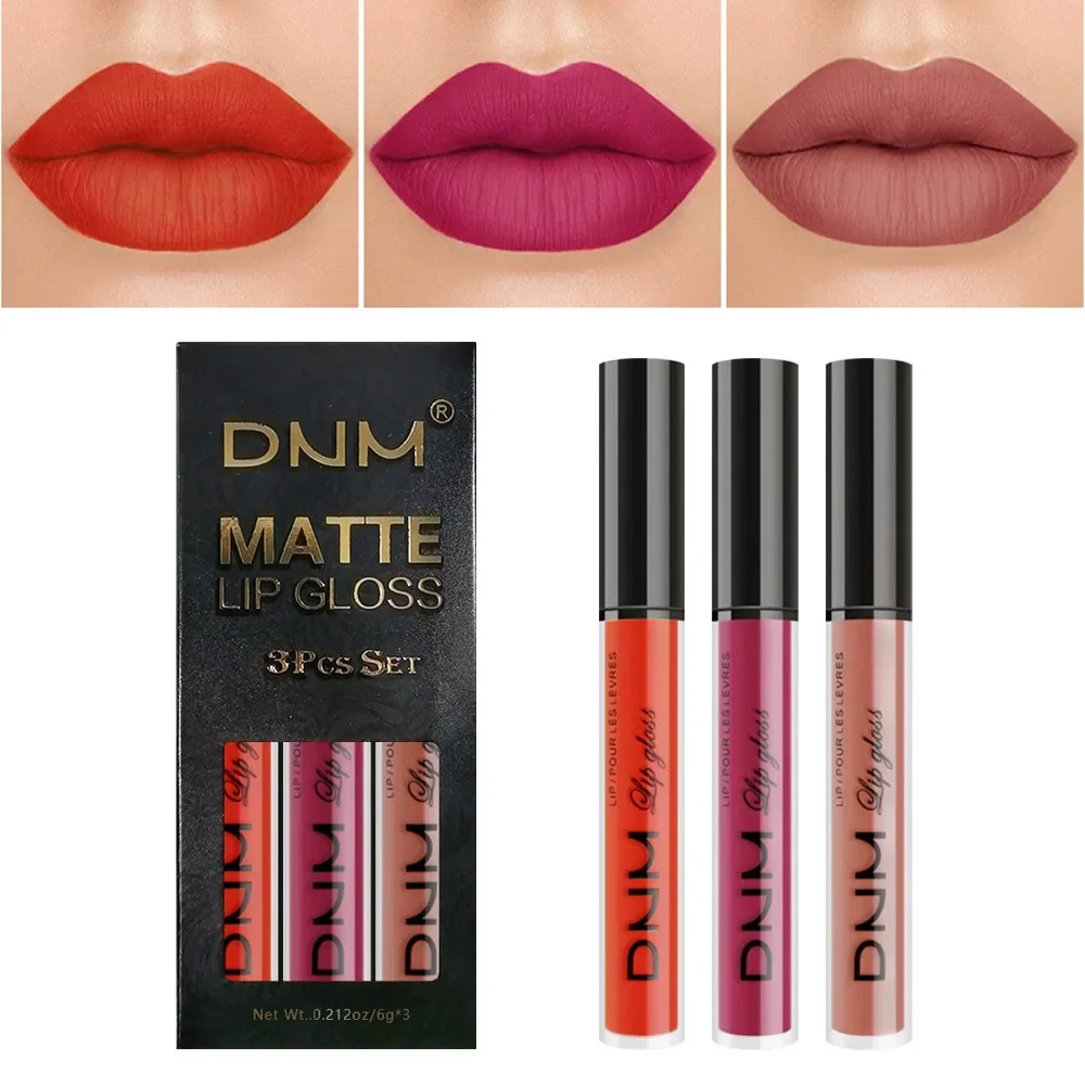 3 Colors/set Matte Velvet Lip Gloss Non-Stick Cup Waterproof Long-lasting Liquid Lipstick Cosmetic Keep 24 Hours Fashion Makeup