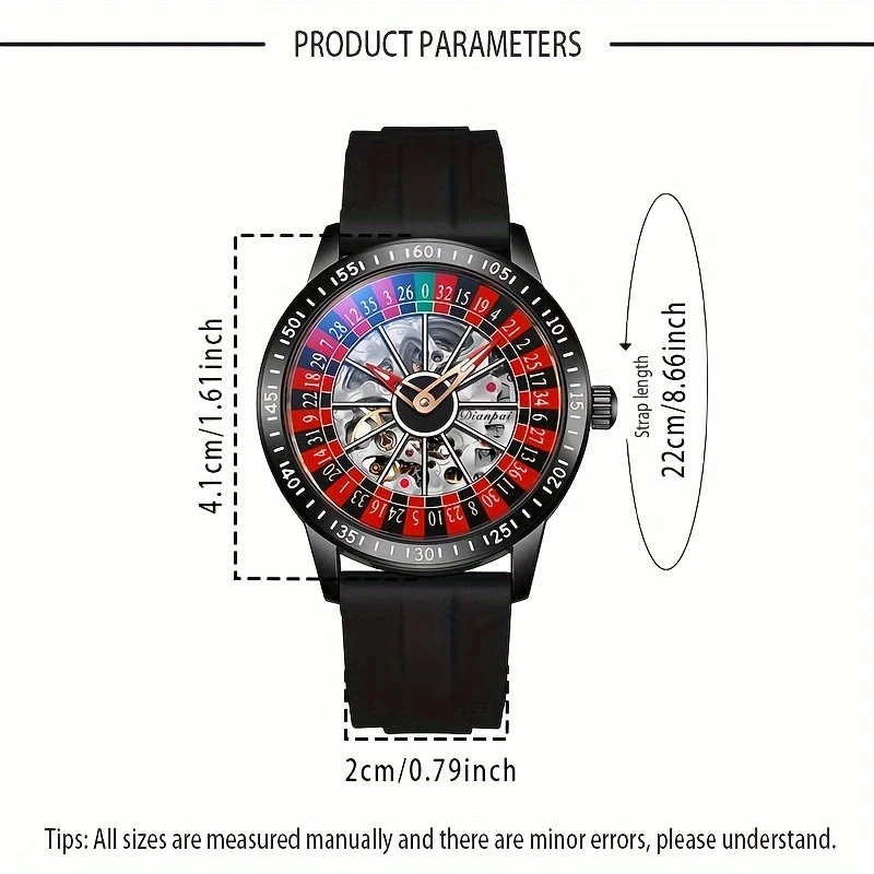 Men\'s hollowed out fully automatic mechanical watch with rotating dial, men\'s luminous waterproof silicone tape fashion watch