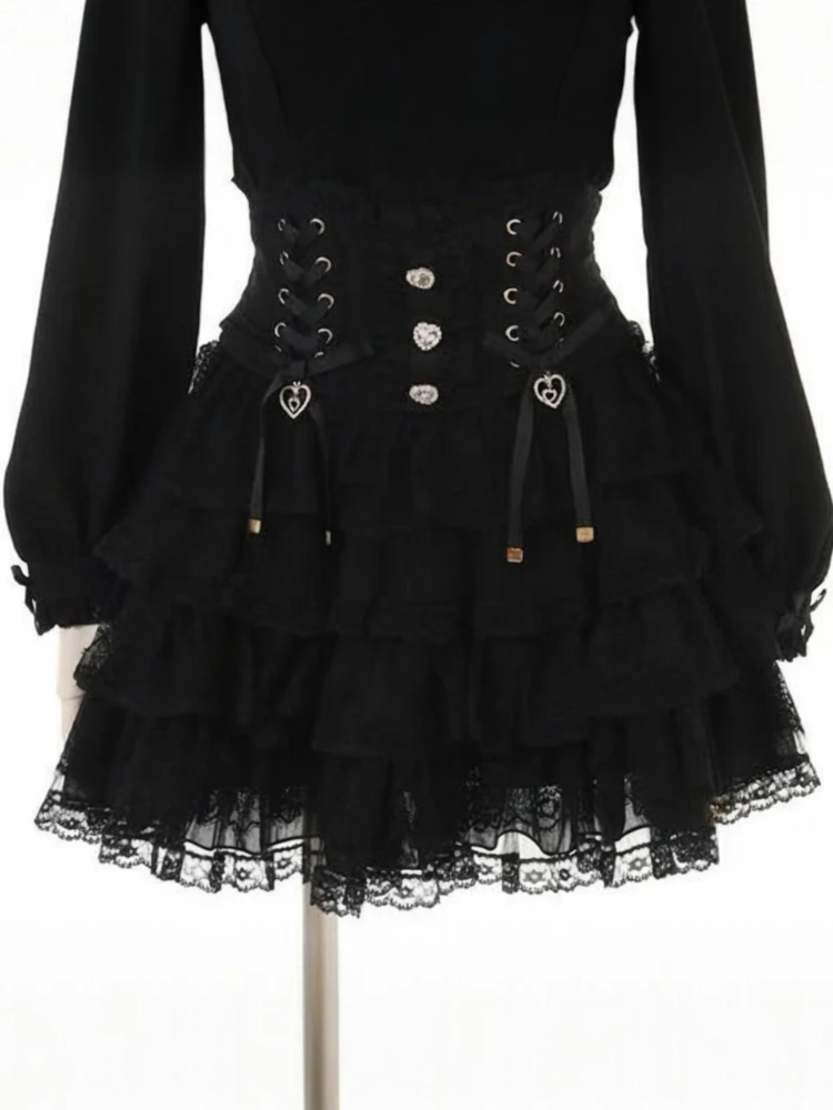 

Japanese Lolita Lace Mini Skirt Women Gothic Style Sweet Chic High Waist Ruffle Cake Skirt Female Kawaii Harajuku Clothing 2025