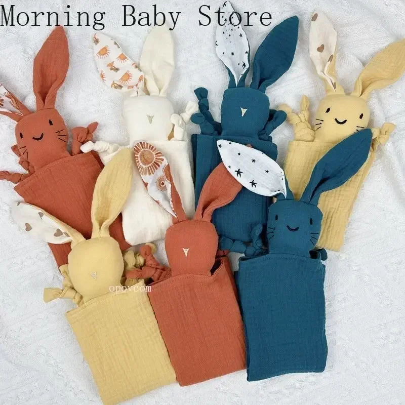 Baby Comforter Cute Baby Rabbit Cat Muslin Towel Soft Cotton Sleeping Dolls Soothing Cloth Blanket Newborn Appease Towel Bibs