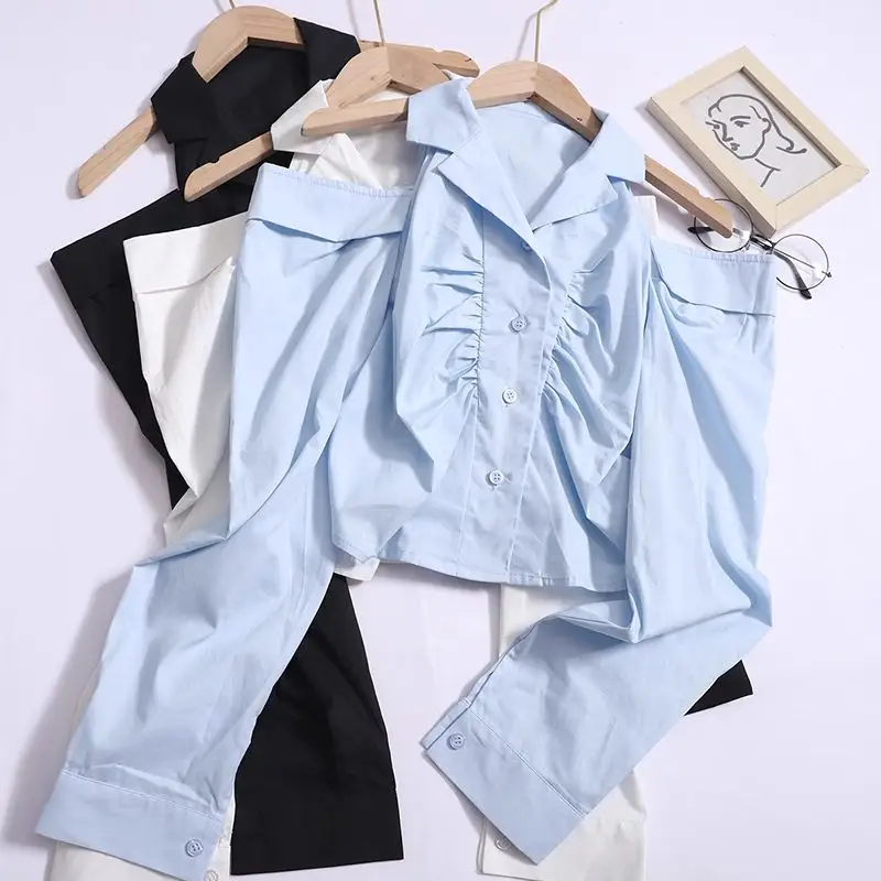 

Корейский Дизайн: Новинка! Женский топ на весну-осень с отложным воротником и одной пуговицей, универсальный и стильный.