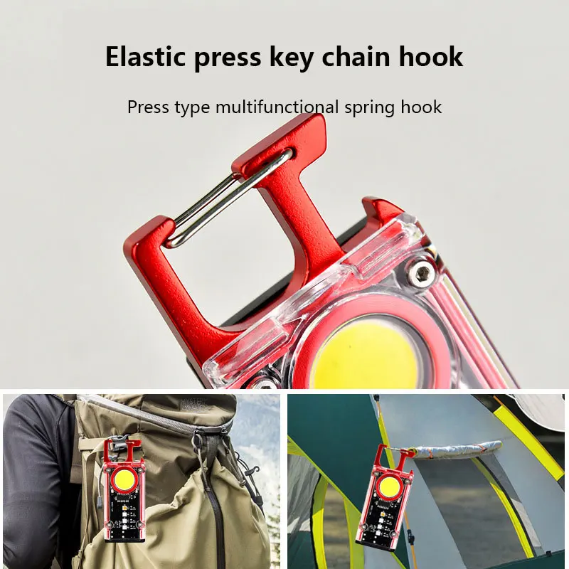 NEW Mutifuction Portable Keychain Light 8 Lighting Modes Rechargeable Flashlight Emergency Lamp Outdoor Camping COB Work Light