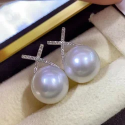 MJ Fine Jewelry 925 Sterling Silver Round 10-11mm Nature Fresh Water White Pearls Drop Dangle Earrings Present