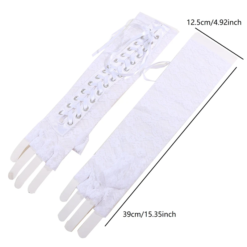 Frauen Lolita JK Spitze finger lose Handschuhe schwarz Gothic DIY Umreifung Sonnenschutz Ärmel Kleidung Zubehör elastische Mesh Punk Handschuhe