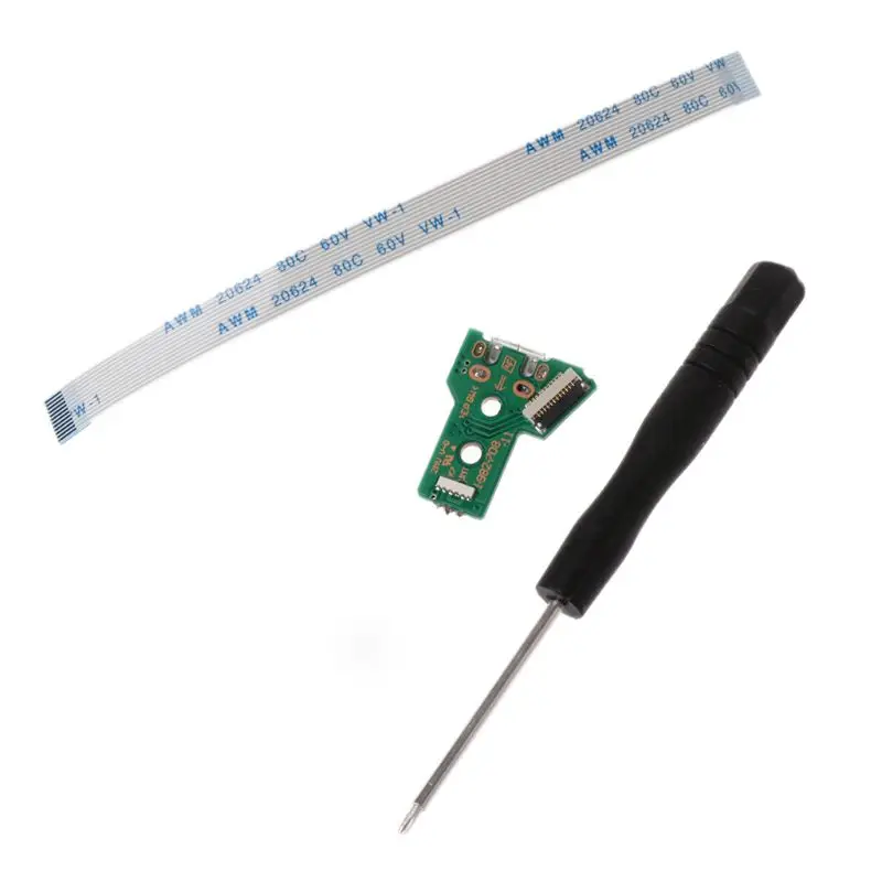 Placa de enchufe de puerto de carga USB JDS-055, Cable de cinta flexible de 12 pines con tablero y destornillador para controlador DualShock 4