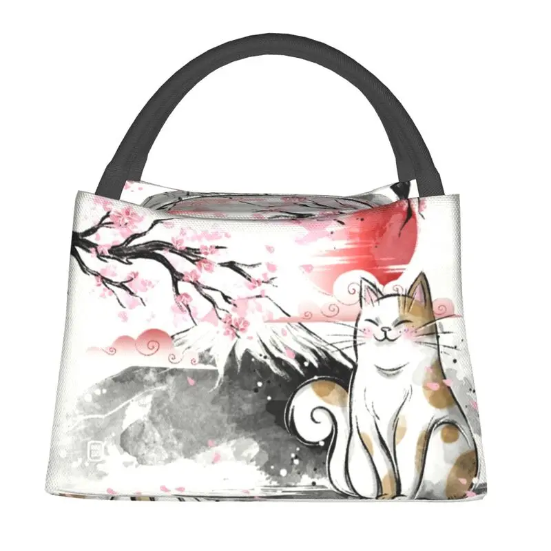 Sakura Cat Resuable Lunch Box Women Waterproof Cooler Thermal Food Insulated Lunch Bag Office Work Pinic Container
