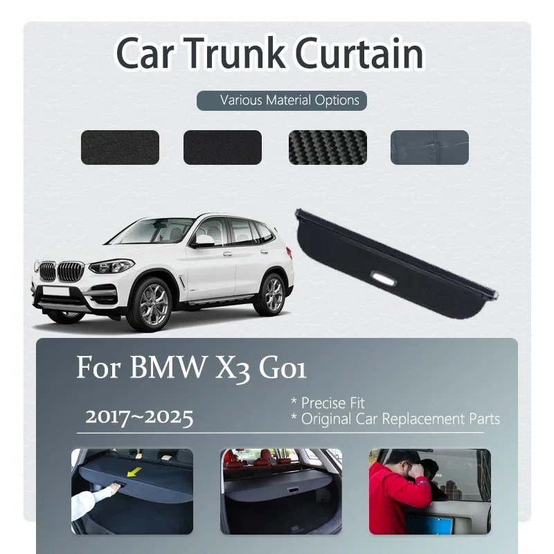 Car Rear Trunk Curtain Covers For BMW X3 G01 2017-2025 Retractable Shades Storage Cargo Rack Partition Shelters Auto Accessories