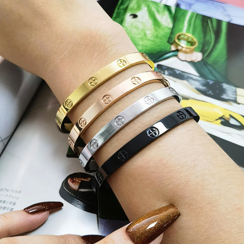 Beautiful Lovers Bracelets Woman Bracelets Stainless Steel Bangles and Bangles Cubic Zirconia Golden Woman Jewelry Gifts image 3