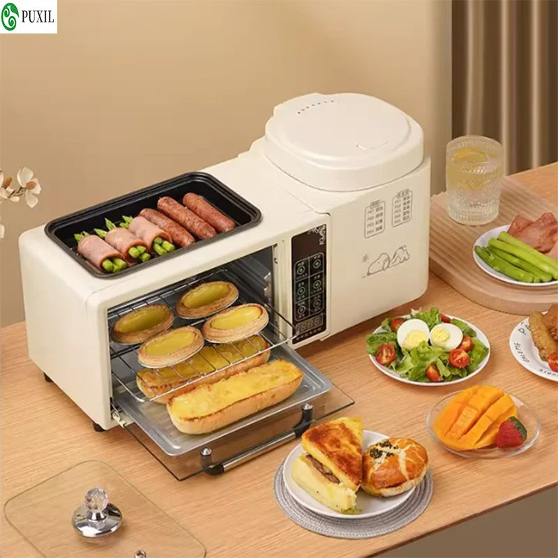 3-in-1 Breakfast Machine Rice Cooker Soup Stew Pasta Cooking Pot Food Steamer Bread Pizza Oven Eggs Omelette Frying Pan Toaster