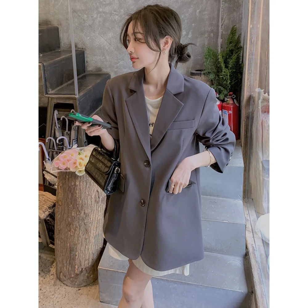 

Long Blazers Woman Tassel Chaqueta O Neck Color-Blocked Cuffs Holiday Solidcolor Sleevebuttons Evening Beautyblue Gradient