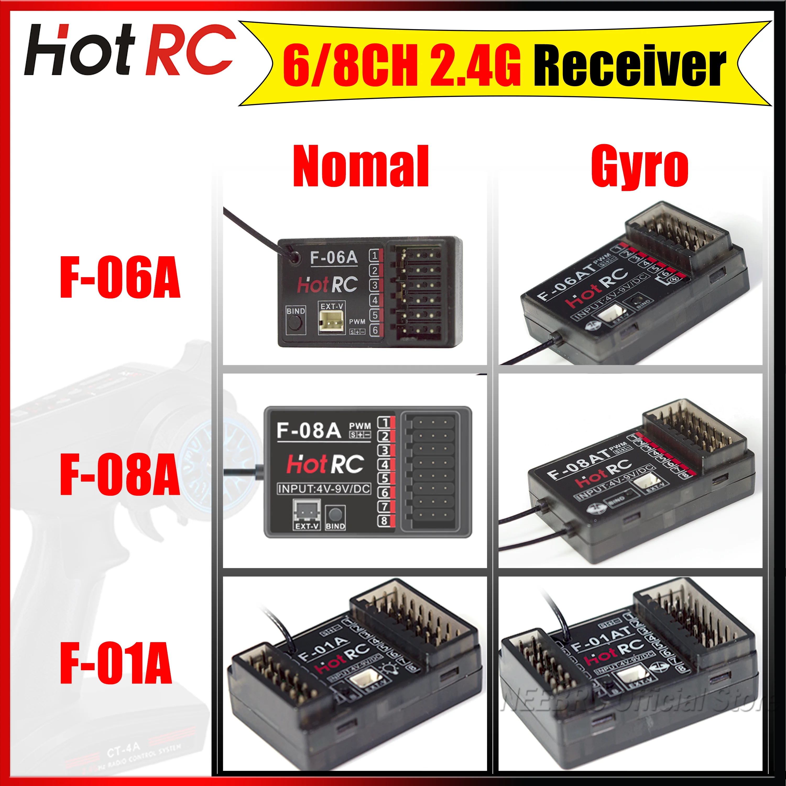

HotRC F06A F08A F01A 6CH 8CH 2.4G нормальный/гиро мини-приемник PWM для радиоуправляемого автомобиля-цистерны, лодки, передатчика CT-6A HT-8A DS-600 CT-6B CT-8B