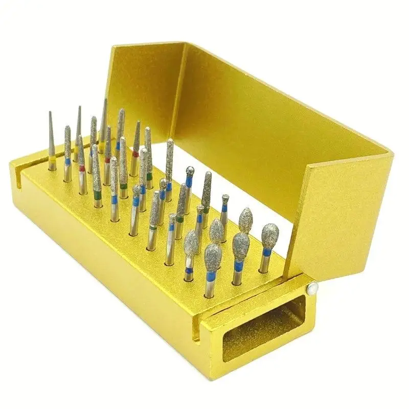 30Pcs/set Dental Diamond Burs Drill Disinfection+Block High Speed Handpiece Holder Alumimum Instrument for Teeth Whitening