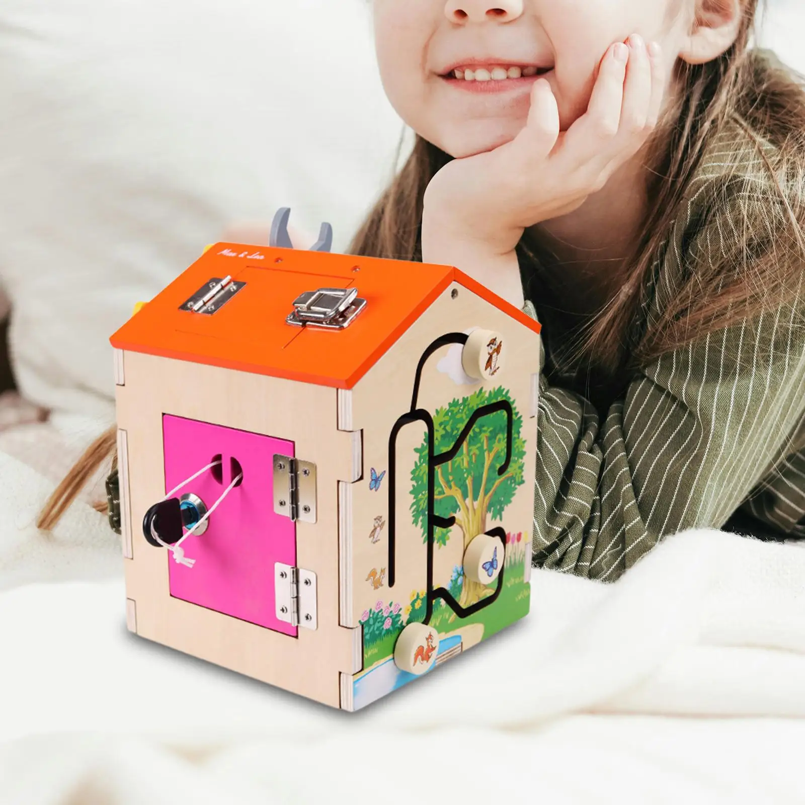 Wood Busy House Track Early Educational Sensory Fine Motor Training for Hands on Learning Reativity Thinking Coordination Color