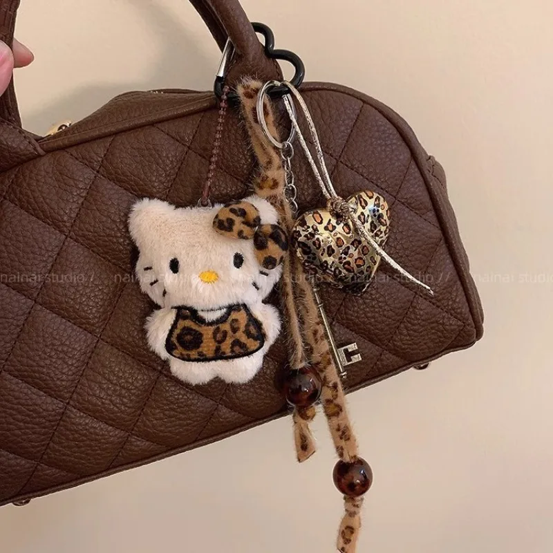 Anime Ins Niche Baseball Black Leather Hellokitty Car Keychain Bag Pendant Handmade Couple Kawaii Woven Lanyard Bag Hanging Gift