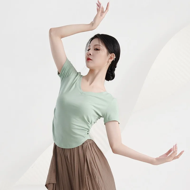 

Chicken Heart Lead Modern Dance Basic Dance Dress Female Short Sleeve Classical Dance Chinese Dance Practice Dress Body Suit