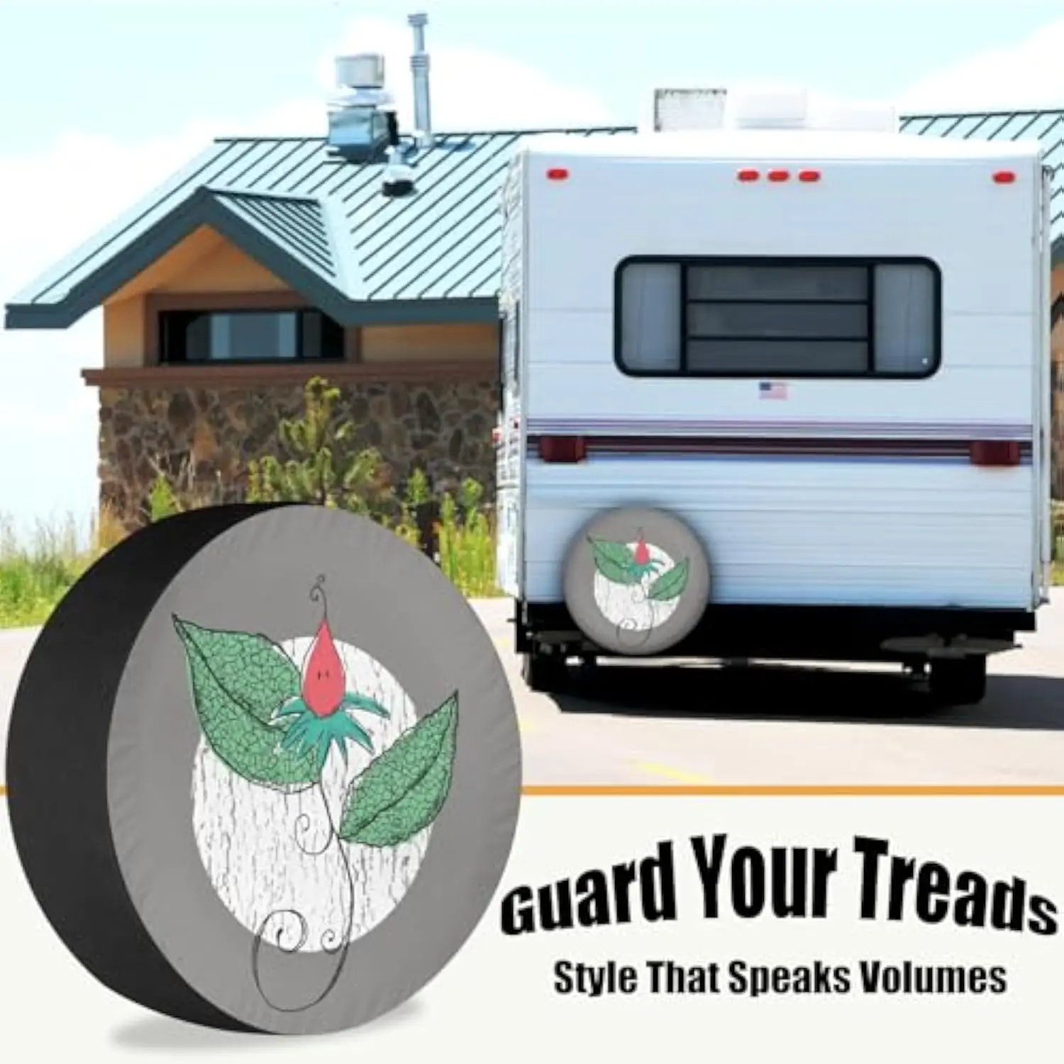 غطاء إطار احتياطي فني على شكل زهرة نباتية مقاوم للطقس والغبار عالمي لمقطورة RV SUV #2