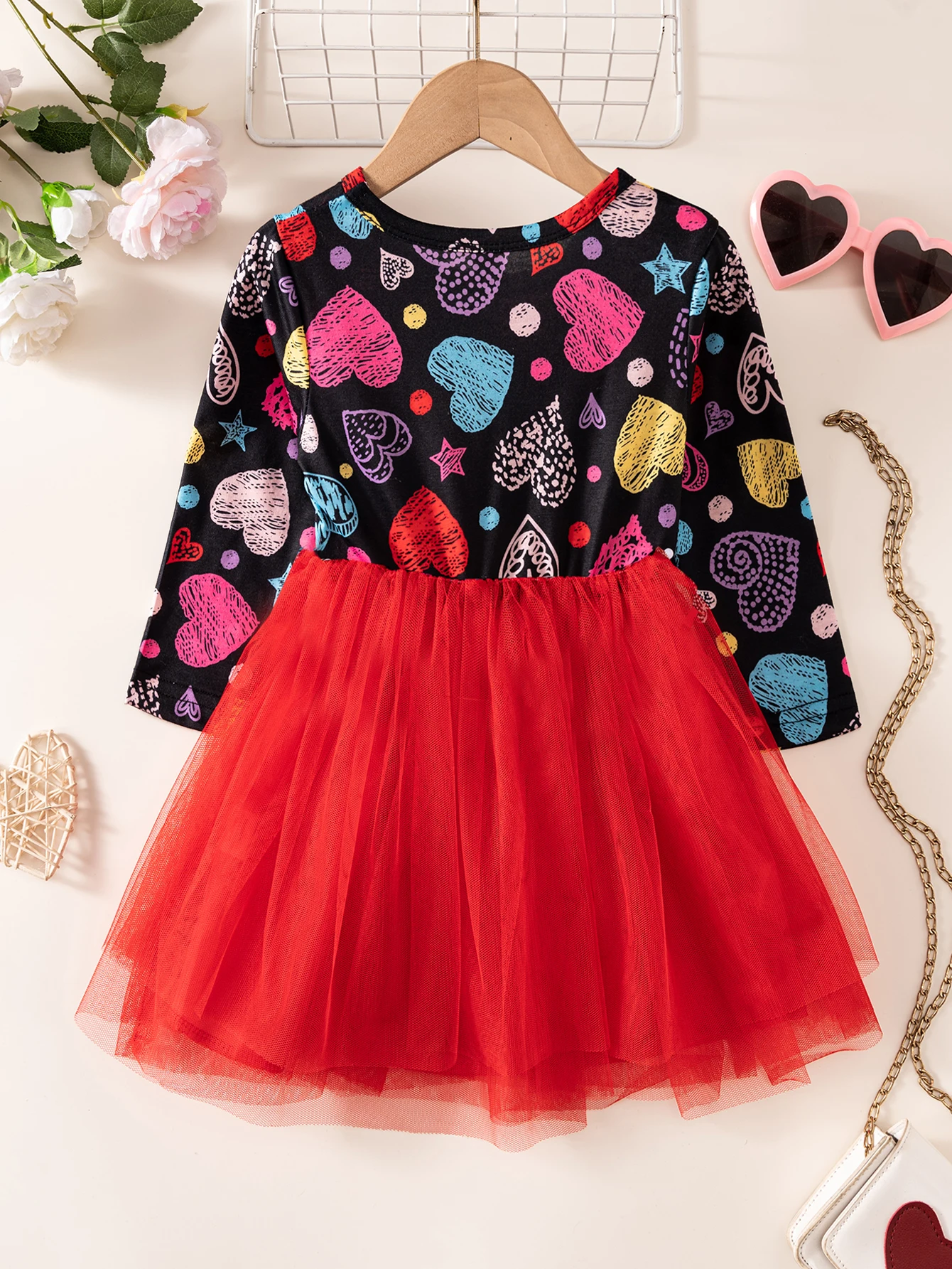 1-5 Years Little Girl Princess Dress Clothing Baby Girl Long Sleeved Mesh Valentine's Day Dress