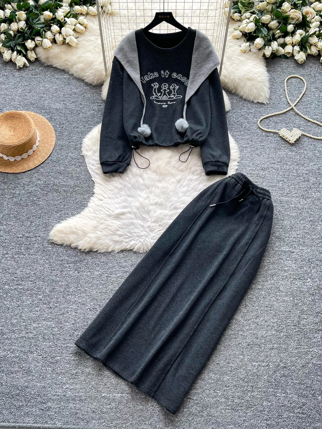 Ladies Knitted Open Cardigan And High Waist  Skirt Set Autumn Commute Style Slimming Fashion Two-Piece Ensemble
