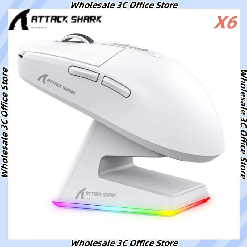 Imagem -02 - Mouse Gamer Attack Shark x6 com Doca de Carregamento Modos 2.4g sem Fio Bluetooth 26000dpi Paw3395 Sensor Mouse para Jogos Presentes