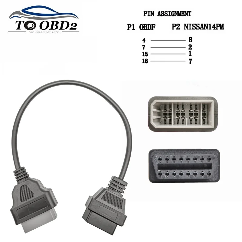 

OBD2 Diagnostic Connector For Nissan 14Pin to 16Pin OBD2 Female Adapter Fits Nissan 14 Pin OBD OBD II