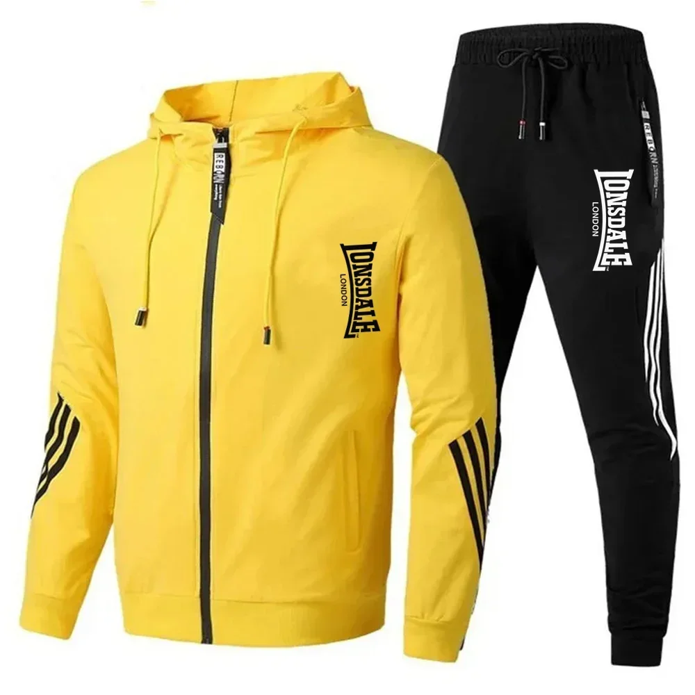 A trendy men's spring and autumn zippered hooded jacket and long pants two-piece fitness jogging casual sportswear set