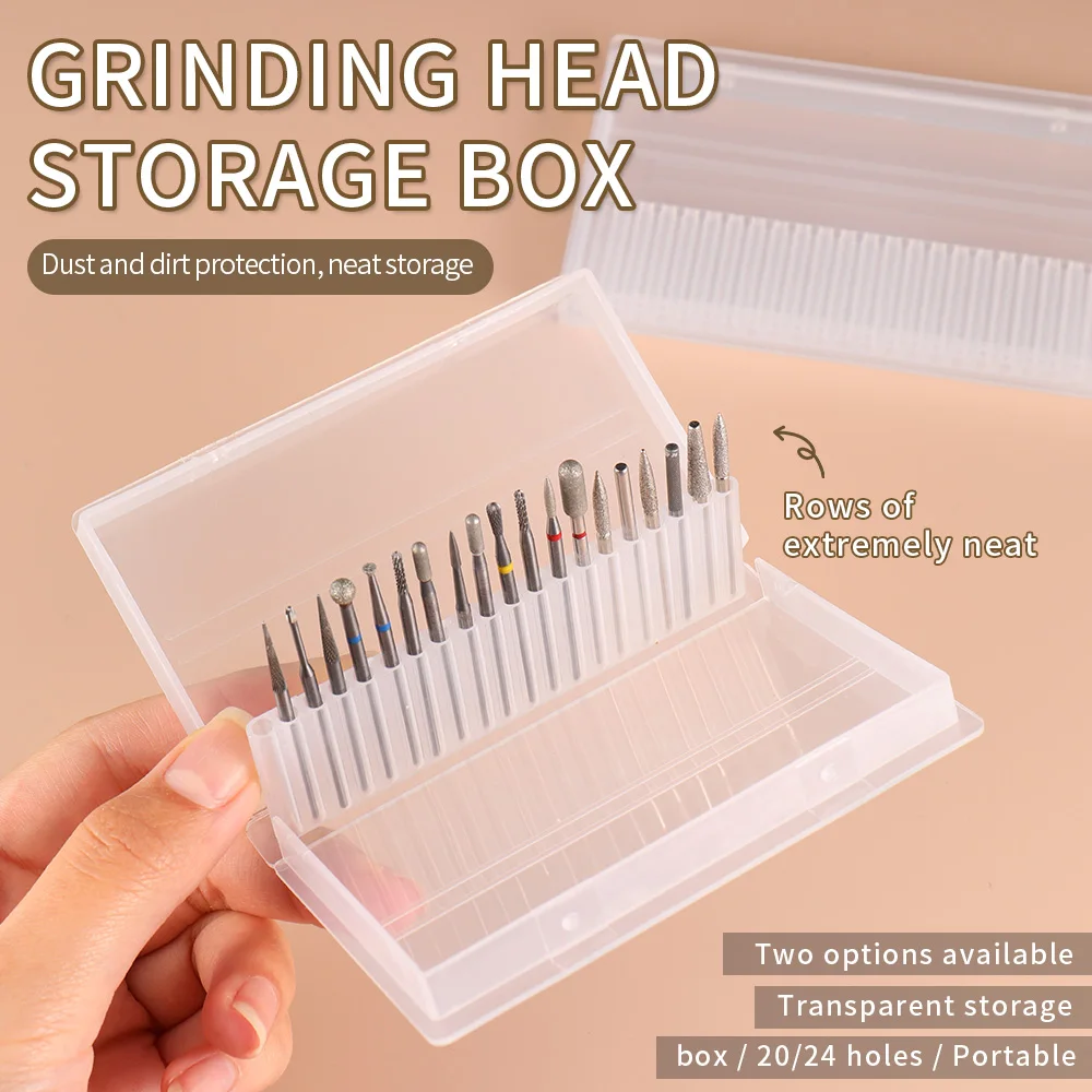 Support de foret à ongles Transparent en acrylique, 24 trous, boîte de rangement, vitrine Portable anti-poussière, vernis Gel et outil d'art des ongles œil de chat