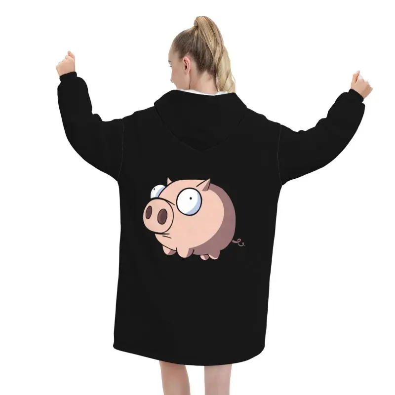 Cute Piggy Art Wearable Blanket Hoodie Women Girls Oversized Pullover Sweatshirt Warm Cozy Lightweight Fleece Sherpa Blankets