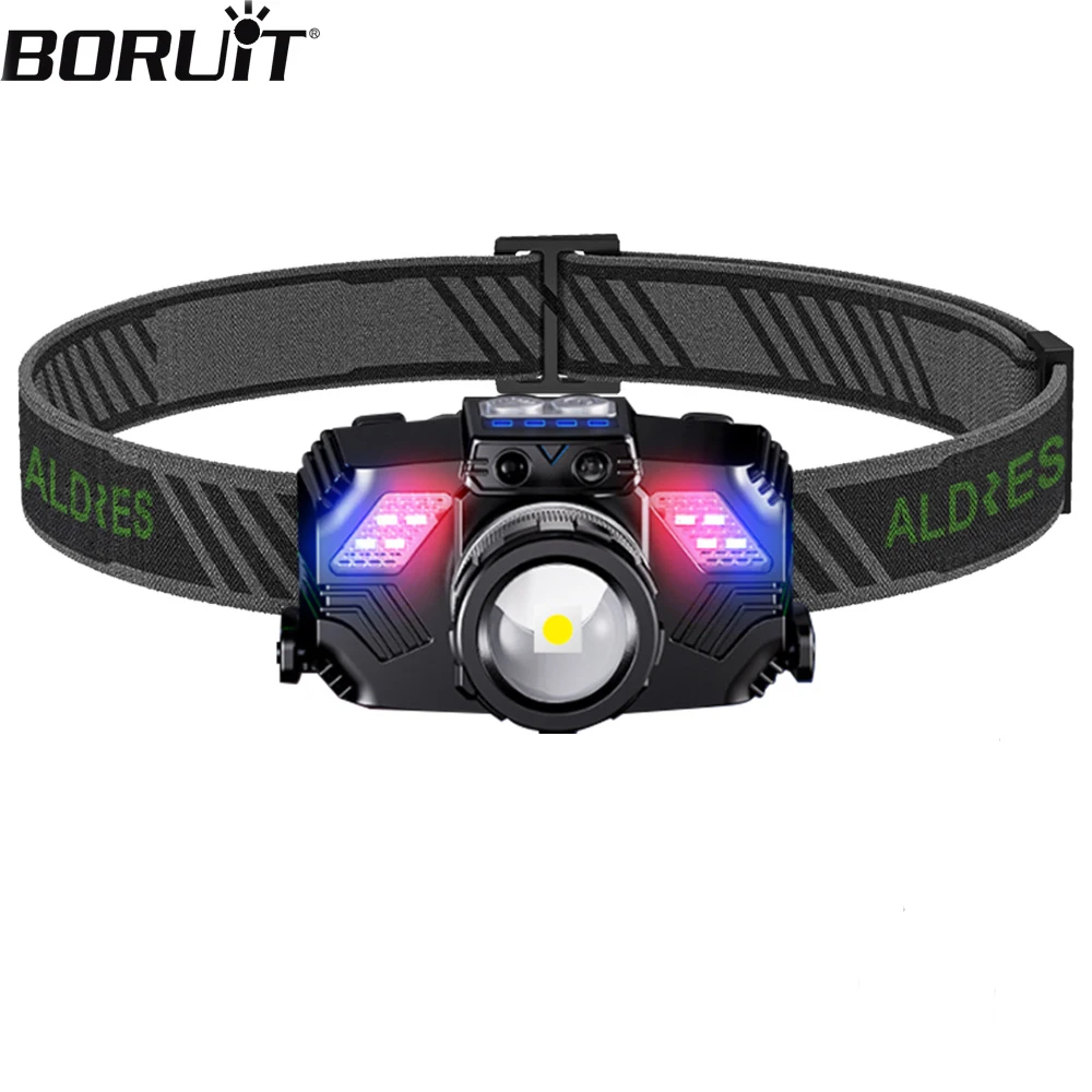 

BORUiT A35 светодиодный налобный фонарь с датчиком движения, портативный зум-фара, USB C, перезаряжаемый налобный фонарик, уличный фонарь для рыбалки, кемпинга