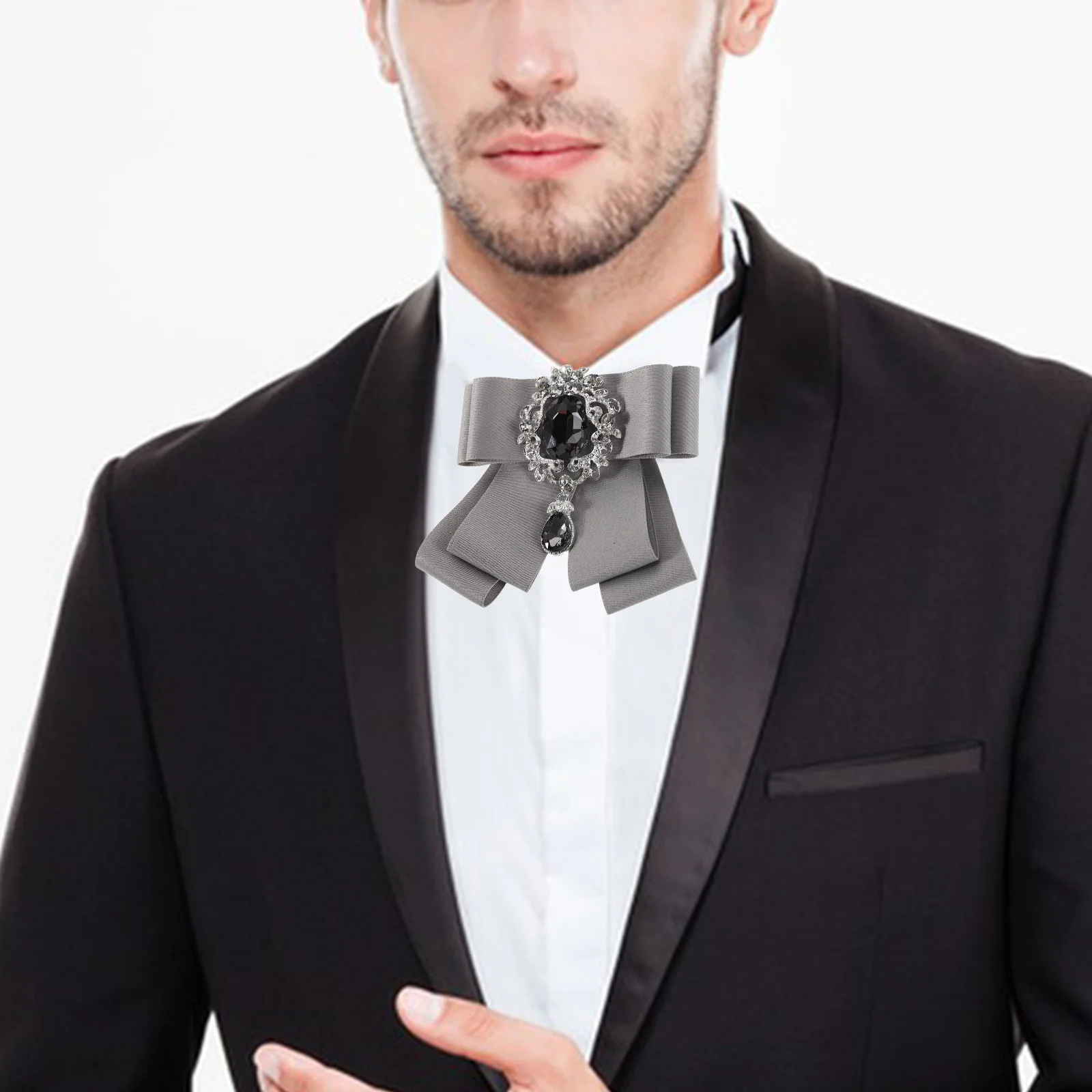 

Vintage Rhinestone Big Bowknot Shirt Pre-Tied Bow Neck Tie Brooch Lapel Pin Men Formal Wedding Accessories Suit Accessories