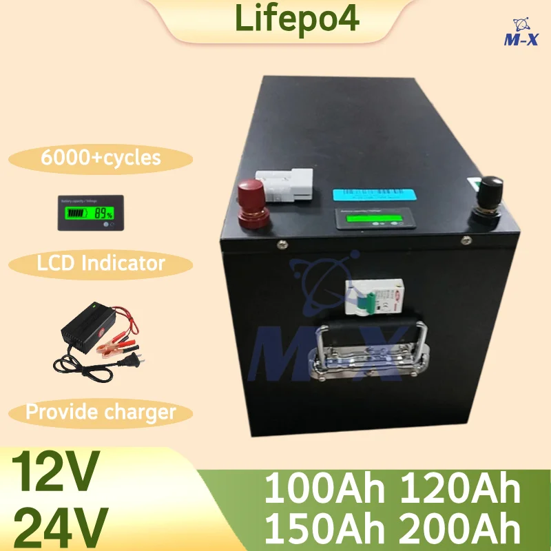 

12V 200Ah 180Ah 150Ah 24V 120Ah 100Ah LifePO4 Lithium iron phosphate battery rechargeable batteries With BMS for RV camping