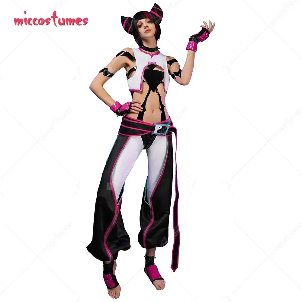 

CosplayMiccostumes Women's Juri Cosplay Costume Top Vest and Pants with Gloves Belt