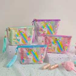 Kawaii Cartoon Unicorn Makeup Bag PVC Transparent Large Capacity Handheld Bag Girls Children Cute Storage Bag