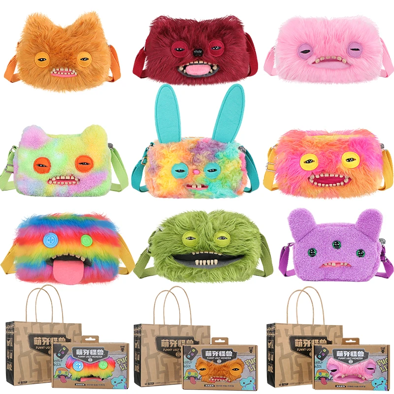 Sac Fugglers original, Lord Long Ears, Mr Buttons, Wide Eyed Weirdo, animaux en peluche, jouets, sac bandoulière noir Fuggler, peluches, poupées