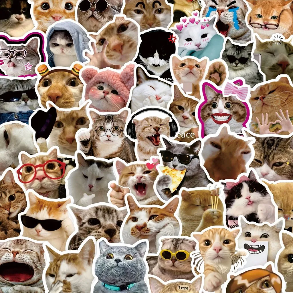 100 pegatinas lindas y divertidas de gato Emoji, decoración para diario/cuaderno/funda de teléfono, tienda divertida de AnimeWorlds DIY