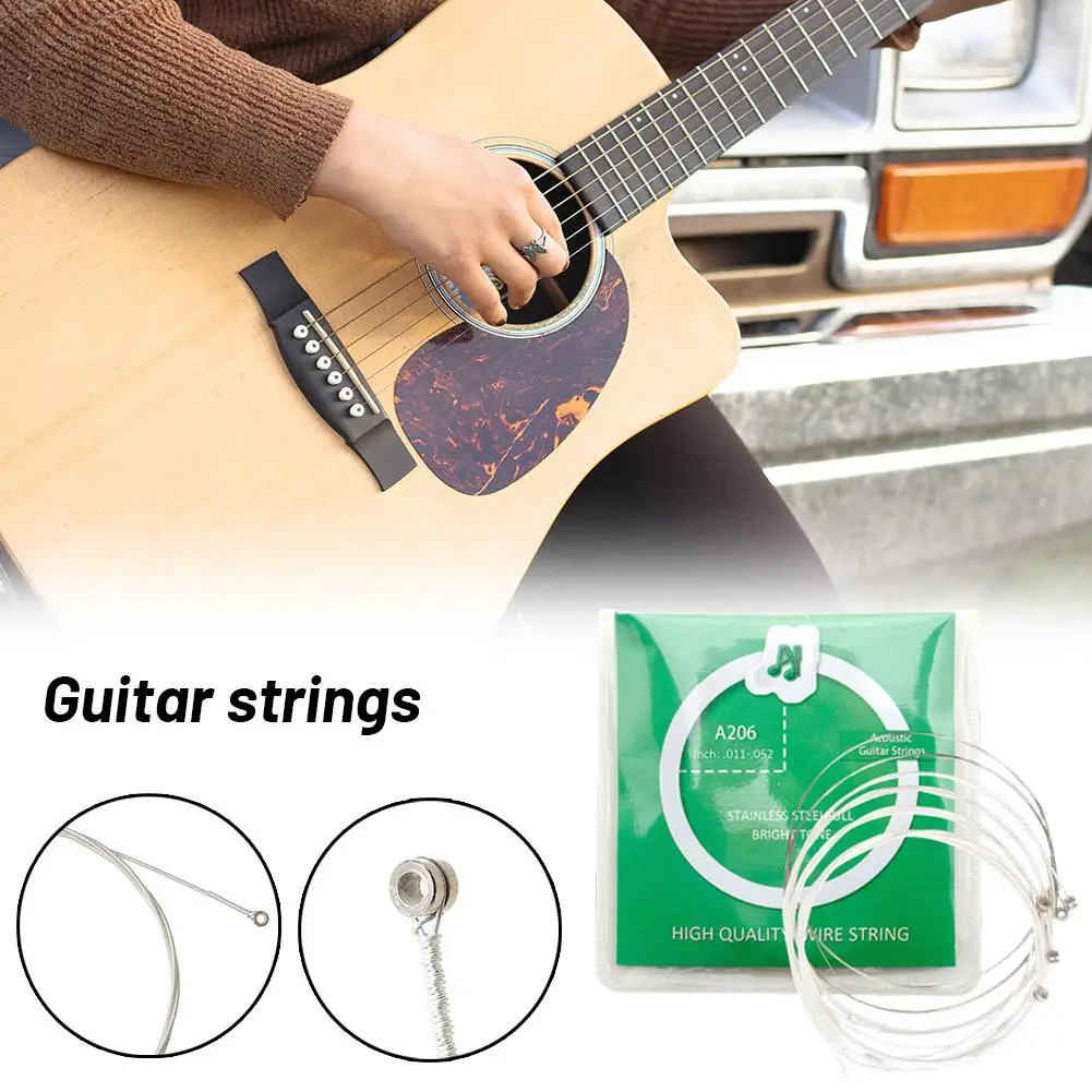 6Pcs/Set Acoustic Guitar Strings A206 High Carbon Steel Mercerized Strings Silver Plated Copper Alloy Wound Guitar Accessories