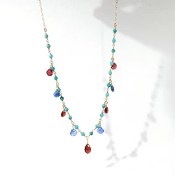 Lii Ji Natural 3mm Turquoise With Garnet Kyanite Charms Chain Necklace 40+5cm Natural Gemstone Jewelry For Gift