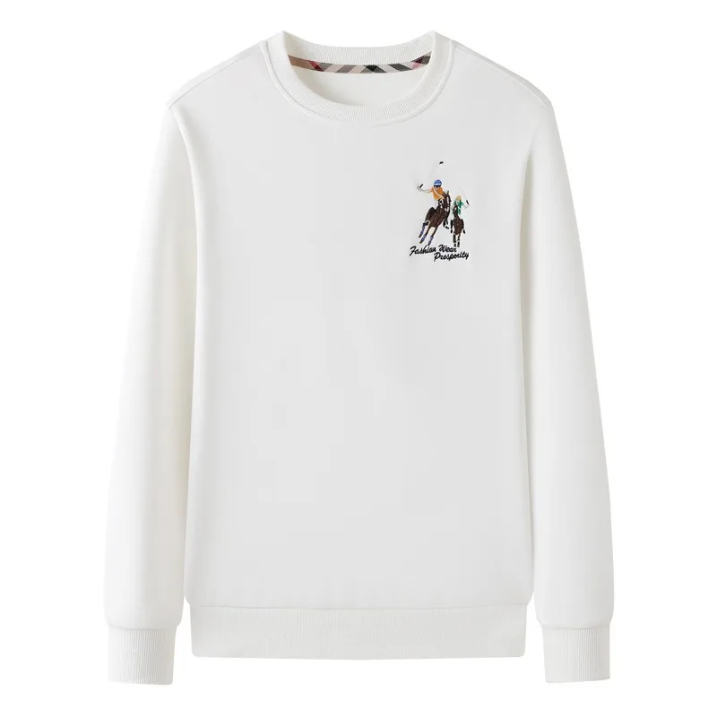 

New Cotton Round Collar Men's Sweatshirts Luxury Solid Color Long Sleeve Spring Autumn Embroidery Casual Male Hoodies 6XL