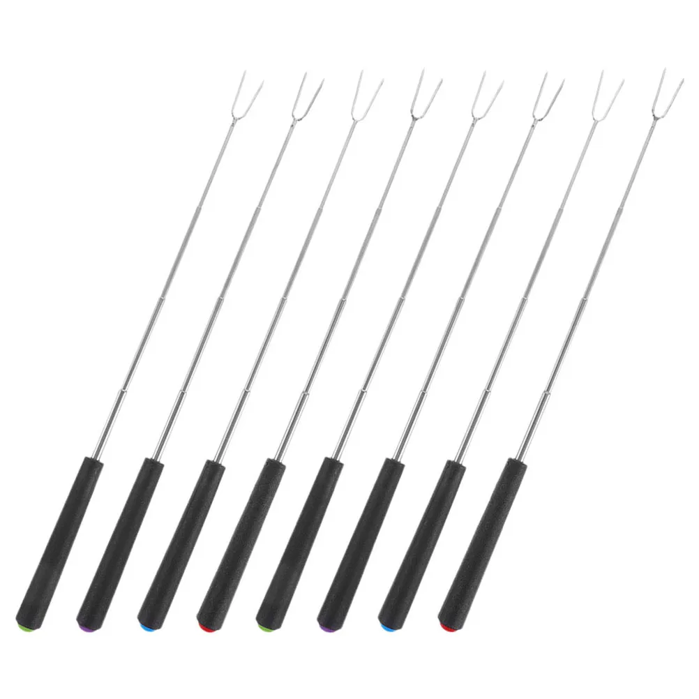 

8 Pcs Barbecue Forks Stainless Steel Camping Bbq Sticks Long Skewers Hot Dog Roasting Tools Manual Rotation Handles