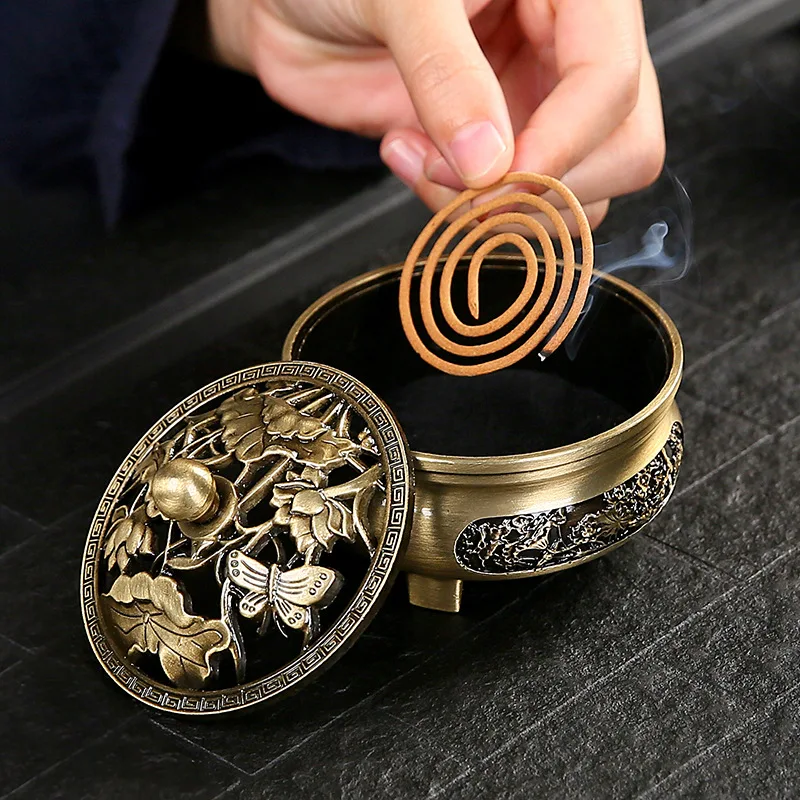 Zinc Alloy Carved Flower Lncense Dragon and Phoenix Incense Burner Chinese Antique Incense Burner Home Decoration Crafts
