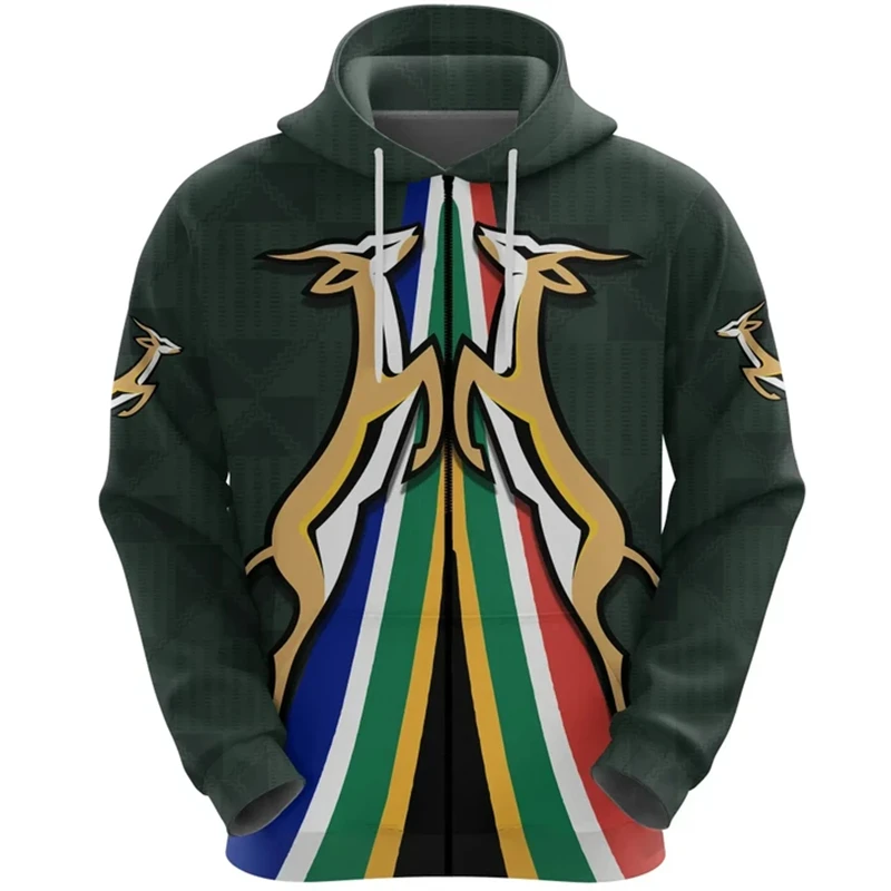 3D Printed Men's South Africa Flag Hoodie Long Sleeve Casual Zipper Jacket Sweatshirt Sportswear For Men Women Pullovers Hoodies