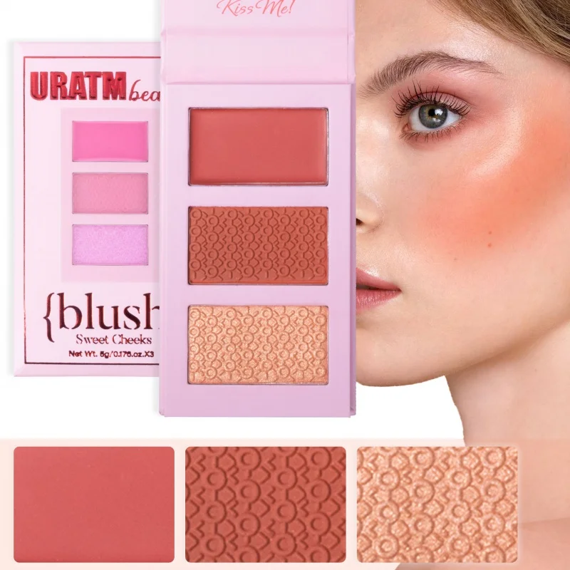 Three-Color Highlight Blusher Plate Matte Shimmer Three-Dimensional Repair Brightening Nose Shadow Natural Nude Makeup Bronzing