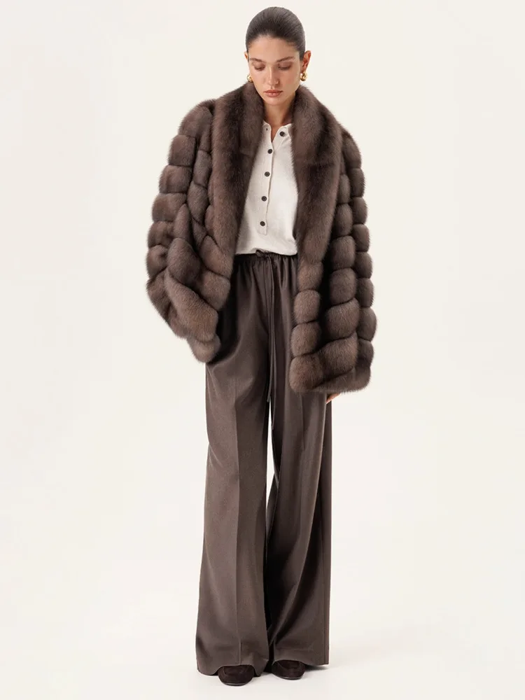 DFDG شتاء 2025 المرأة معطف فرو المنك الخزامى وشاح قصير طوق الشق التلبيب سترة فاخرة مصمم فو الفراء معطف خارجي #6