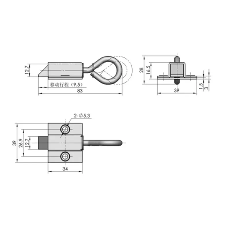 1PCS Carbon Steel Pull Ring Spring Door Bolt Latch Lock Window Gate Anti-theft Security Latch for Industrial Cabinet Hardware