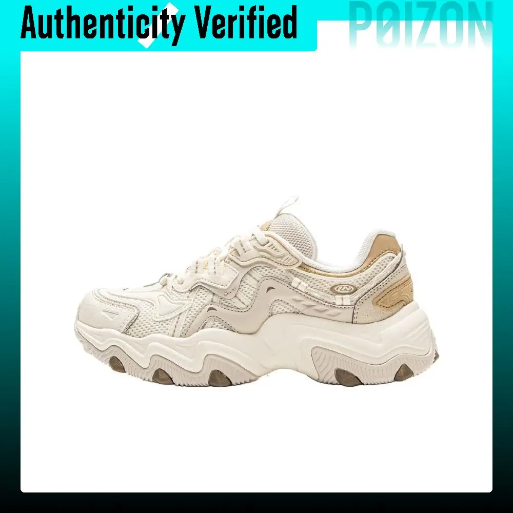Li Ning Sports Life Collection Textile, Synthetic Leather Low top Chunky Sneakers Women's Ecru AGCV412-2