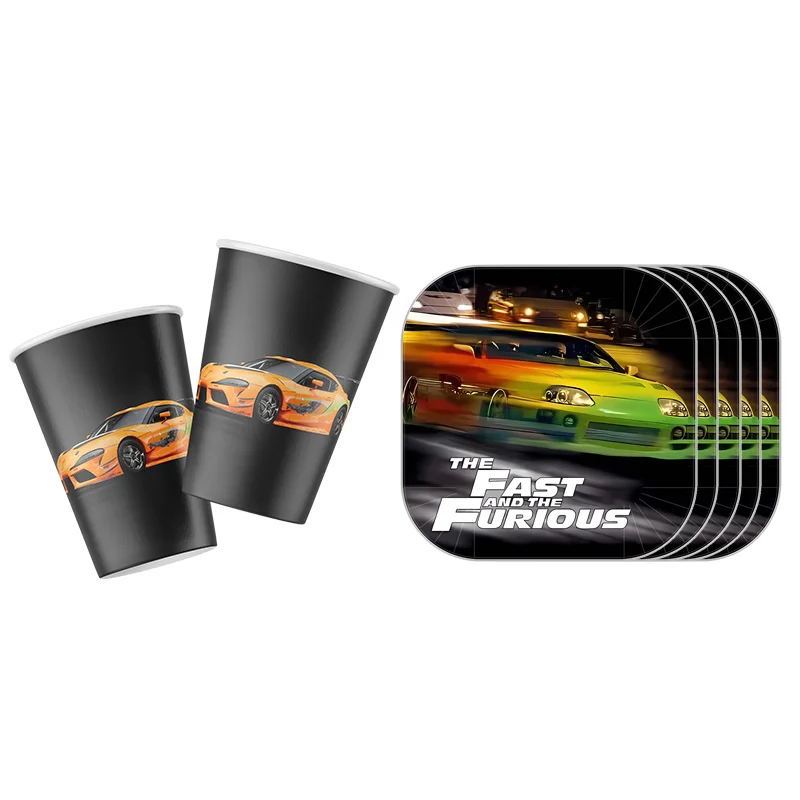 Fast and Furious Party Supplies Birthday Party Decorations Supplies Disposable Tableware Sets Kids Party Cups Plates Loot Bag