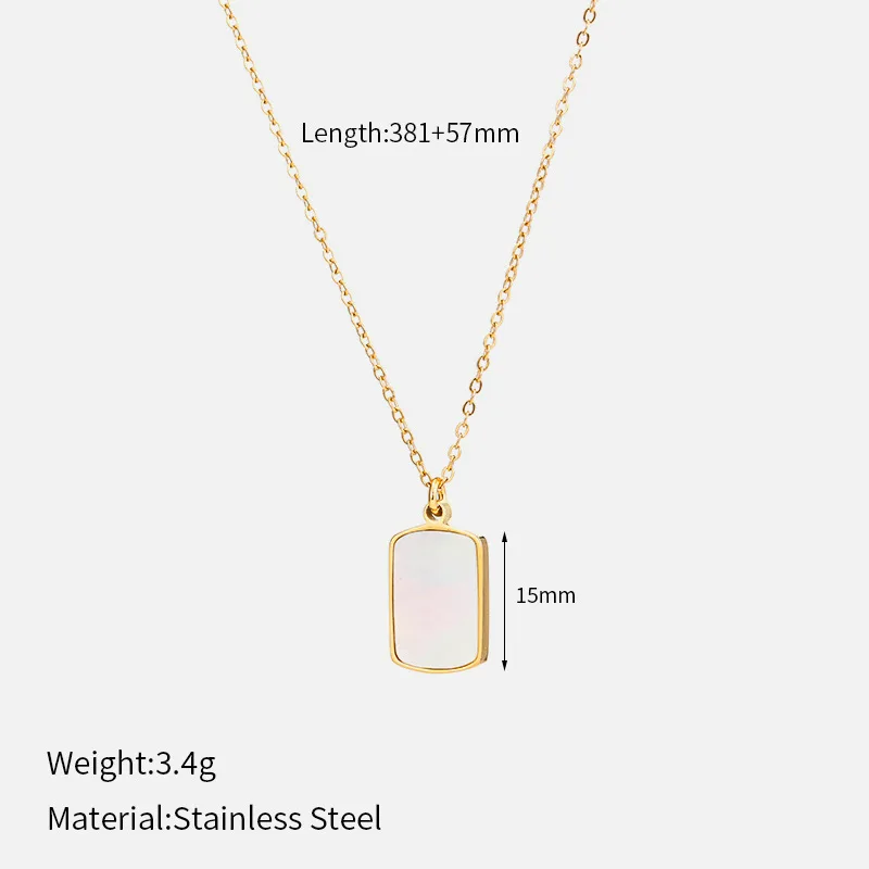 DIEYURO 316L Stainless Steel Geometric Square White Fritillary Necklace For Women New Trend Clavicle Chain Jewelry Party Gift